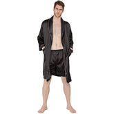 Men's Silk Kimono Robe Set with Shorts Summer Long-Sleeve Silk Robe Set Silk bathrobe - DIANASILK
